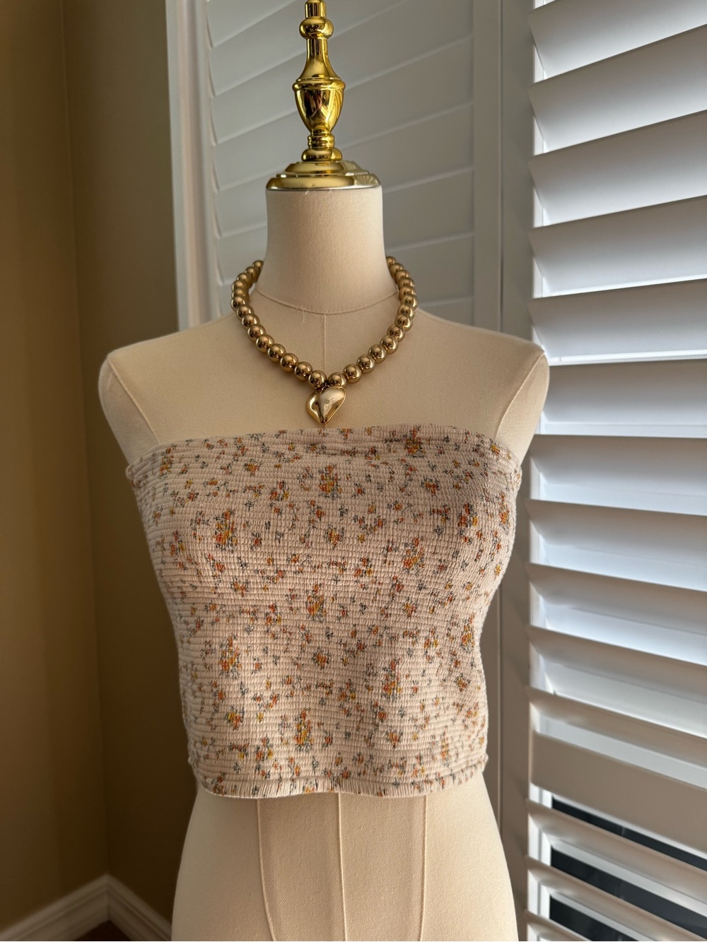 American Eagle Outfitters Beige Floral Smocked Tube Top